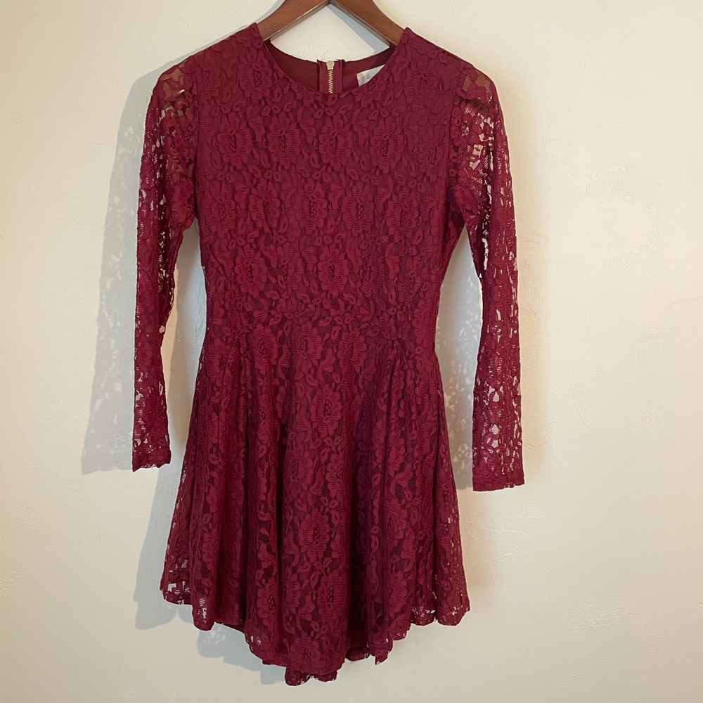 Altar’d State Maroon Lace Dress w/ Sleeves